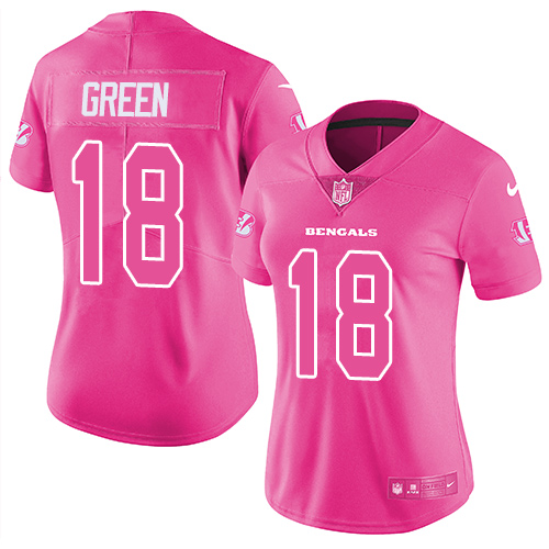 Nike Bengals #18 A.J. Green Pink Women's Stitched NFL Limited Rush Fashion Jersey